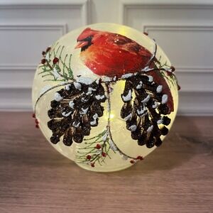 Cardinal LED Light Tabletop Orb 5 Inch Red Frosted Glass Winter Holiday